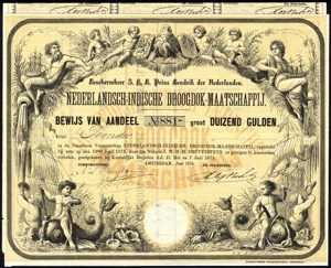 Nederlands-Indische Droogdok-Maatschappij, Bewijs van aandeel, 1000 Gulden, 1873