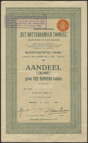 Het Rotterdamsch Tooneel NV, Aandeel, 500 Gulden, 4 Mei 1916