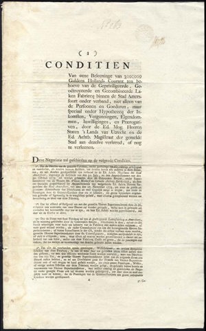 Gepriviligeerde, Geoctroyeerde en Gecombineerde Lakenfabriek binnen Amersfoort, Obligatie, 1000 Gulden, 1 Januari 1776