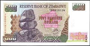 Zimbabwe, P11r, B111bz, 500 Dollars 2004, Brown, REPLACEMENT