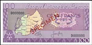 Rwanda, P8s1, B108bs1, 100 Francs 01.07.1965