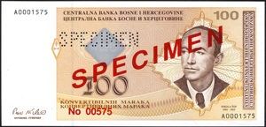 Bosnia and Herzegovina, P69s, B213as3, Barac B236s, 100 Convertible Mark (1998), Specimen