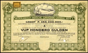 Nederlandsch-Indie, 4% Conversielening 1934A, Schuldbewijs, 500 Gulden, 1 October 1934, SPECIMEN