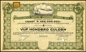 Nederlands-Indië, 4% Conversielening 1934A, Schuldbewijs, 500 Gulden, 1 October 1934, SPECIMEN