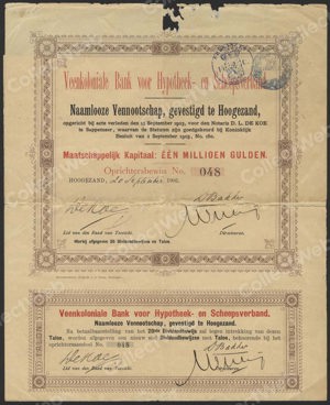 Veenkoloniale Bank voor Hypotheek- en Scheepsverband N.V., Oprichtersbewijs, 20 September 1903
