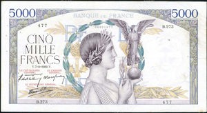France, P97a, Fayette 46.9, 5000 Francs 7.9.1939