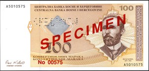 Bosnia and Herzegovina, P70s, B214as3, Barac B237s, 100 Convertible Mark (1998), Specimen