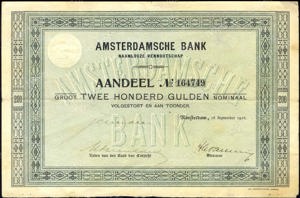 Netherlands, Amsterdamsche Bank N.V., Aandeel, 200 Gulden, 16 September 1918