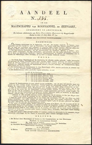 Maatschappij voor Handel en Zeevaart, Aandeel, 1000 Gulden, 1 January 1819