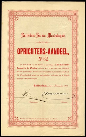 Rotterdam-Borneo Maatschappij, Oprichters-aandeel, 1/100 part, 1 November 1887
