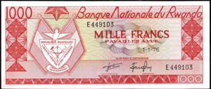 Rwanda, P10c, B110f, 1000 Francs 1-1-76