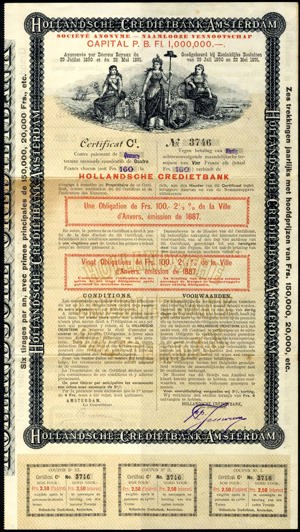 Hollandsche Credietbank N.V., Certificat C1, 160 Francs, 1891