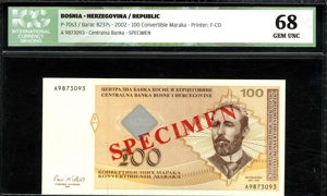 Bosnia and Herzegovina, P70s, B214as4, Barac B237s, 100 Convertible Mark (1998), Specimen