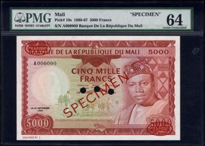 Mali, P 10s, B110as1, 5000 Francs, 22 September 1960, SPECIMEN