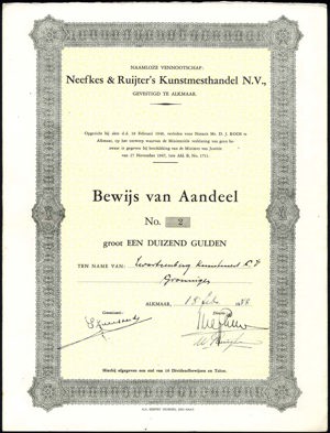 Nederland, Neefkes & Ruijter's Kunstmesthandel N.V., Bewijs van aandeel, 1000 Gulden, 18 Februari 1948