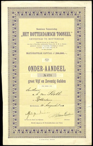 Het Rotterdamsch Tooneel N.V., Onder-aandeel, 75 Gulden, 31 August 1920