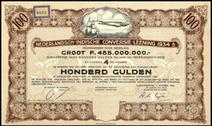 Nederlandsch-Indie, 4% Conversielening 1934A, Schuldbewijs, 100 Gulden, 1 October 1934, SPECIMEN