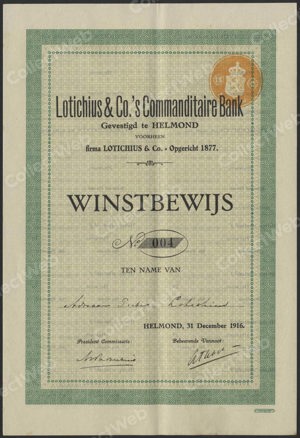 Lotichius & Co.'s Commanditaire Bank, Winstbewijs, 31 December 1916
