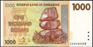 Zimbabwe, P71r, B162az, 1000 Dollars 2007 (intro: 01.08.2008), REPLACEMENT