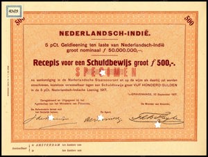 Nederlandsch-Indie, 5% lening 1917, Recepis voor een schuldbewijs, 500 Gulden, 10 September 1917, SPECIMEN