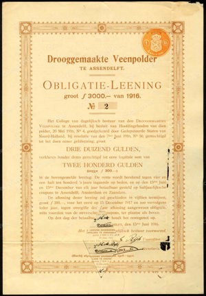 Nederland, Drooggemaakte Veenpolder, Obligatie, 200 Gulden, 15 June 1916