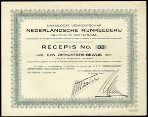 Nederlandsche Rijnreederij N.V., Recepis voor een oprichtersbewijs, 3 Augustus 1920