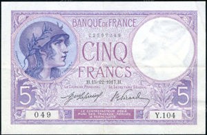 France, P72a, Fayette 3.1, 5 Francs 15.12.1917