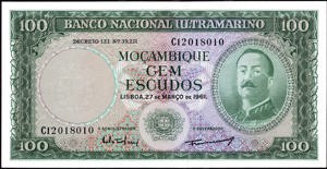 Mozambique, P109a, 100 Escudos, 27 de MARCO de 1961, with wm, sign. Fernandes/Machado