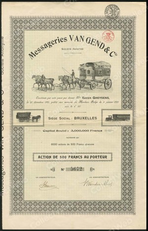 Messageries van Gend & Cie., Action, 500 Francs, 1922