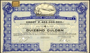 Nederlandsch-Indie, 4% Conversielening 1934A, Schuldbewijs, 1000 Gulden, 1 October 1934, SPECIMEN