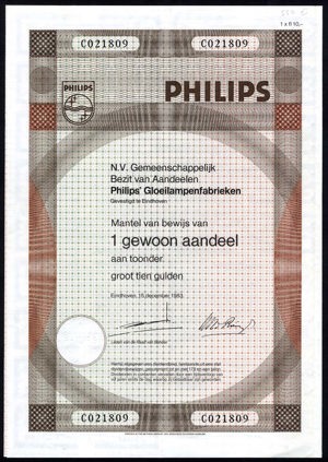 Gemeenschappelijk Bezit van Aandeelen Philips Gloeilampenfabriek N.V., 1 Gewoon aandeel, 10 Gulden, 15 December 1983