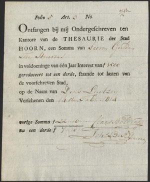 Nederland, Thesaurie der Stad Hoorn, Receipt, 7 Gulden en 10 Stuivers, 1814