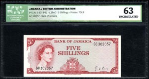Jamaica, P 51Ad, B204d, 5 Shillings, Law of 1960 (1964)