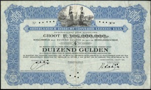 Nederlands-Indië, 4% Conversielening 1934, Schuldbewijs, 1000 Gulden, 1 Maart 1934, PROOF