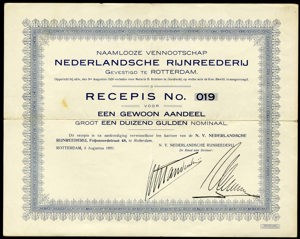 Nederlandsche Rijnreederij N.V., Recepis voor een gewoon aandeel, 3 Augustus 1920