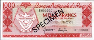 Rwanda, P10s2, B110ds1, 1000 Francs 1.07.1971