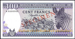 Rwanda, P18s, B116as, 100 Francs, 1 August 1982, SPECIMEN