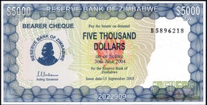 Zimbabwe, P21b, B119b, 5000 Dollars, 15 September 2003 (exp. 30th June 2004)