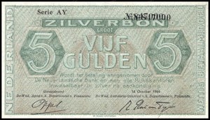 Netherlands, PL21.p2, P63p, 5 gulden 1944 PROOF, green and brown print with serialnumbers on front and back