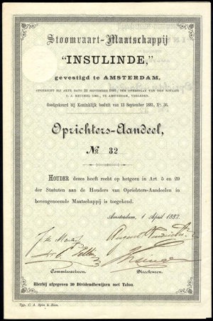Stoomvaart-Maatschappij Insulinde, Oprichters-aandeel, 1 April 1882