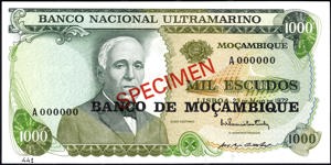 Mozambique, P119s, B204as1, 1000 Escudos, 23 de Maio de 1972, SPECIMEN