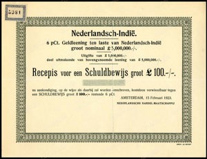 Nederlandsch-Indie, 6% Externe lening 1923, Recepis voor een schuldbewijs, 100 Pond, 15 Februari 1923, PROOF