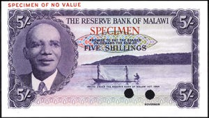 Malawi, P 1ct, B101at, 5 Shillings, L.1964, COLOUR TRIAL