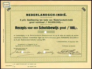 Nederlandsch-Indie, 5% lening 1917, Recepis voor een schuldbewijs, 100 Gulden, 10 September 1917, PROOF