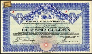 Nederlandsch-Indie, 3% Lening 1937A, Schuldbewijs, 1000 Gulden, 1 October 1937, PROOF