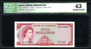 Jamaica, P 51Ac, B204c, 5 Shillings, Law of 1960 (1964)