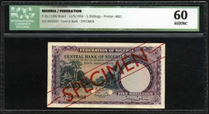 Nigeria, P 2s, B201as3, 5 Shillings, 15 September 1958, SPECIMEN