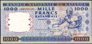 Katanga, P14a, B211a, 1000 Francs, 26 February 1962