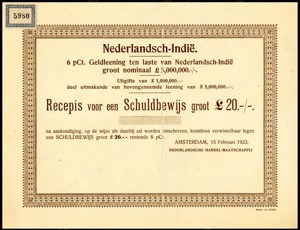 Nederlandsch-Indie, 6% Externe lening 1923, Recepis voor een schuldbewijs, 20 Pond, 15 Februari 1923, PROOF