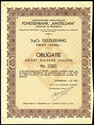 Fondsenbank "Amsteldam" C.V., Obligatie, 1000 Gulden, 1 July 1933